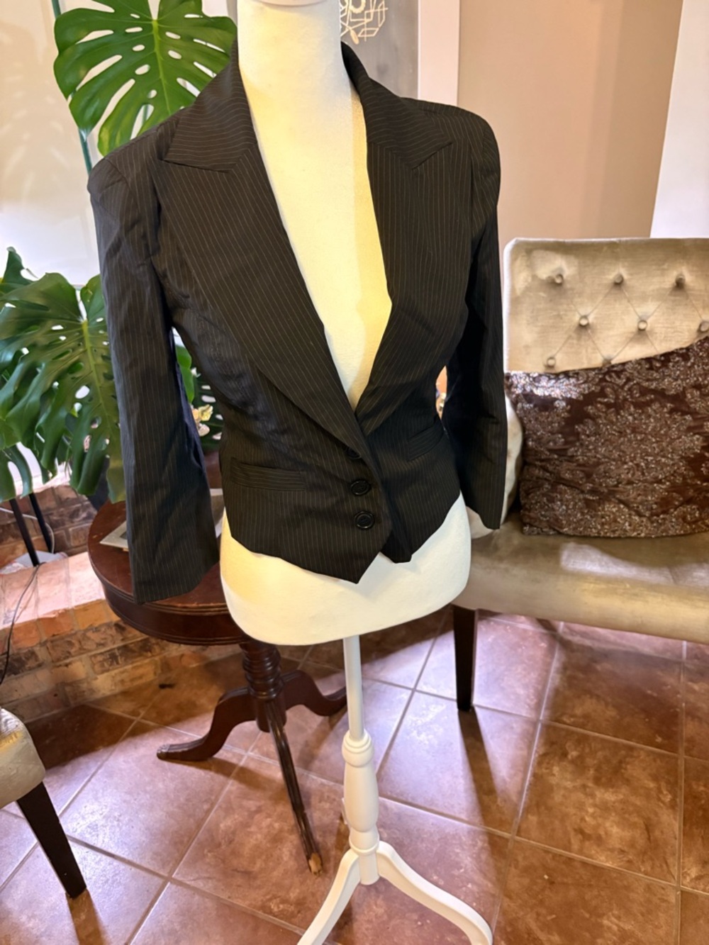 bebe Black Pinstripe Tailored Blazer